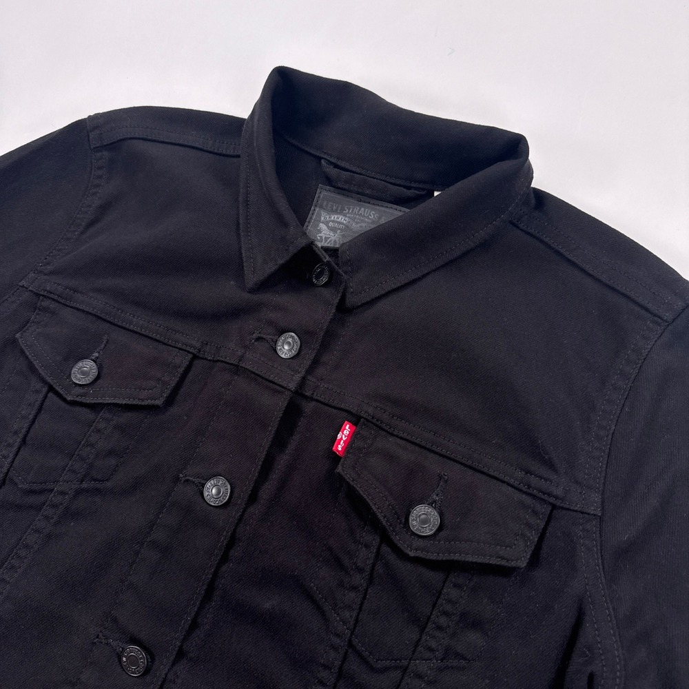 Levis Womens XL Black Denim Trucker Jacket Stretch Original 29945-0038 Jean Coat